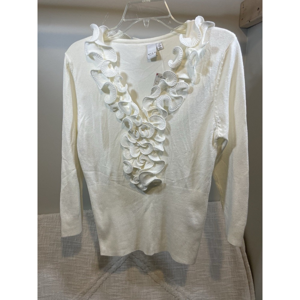 Vila Ivory Ruffle Neckline Wide Waist Bane Sweater Cotton Nylon Women S SoftGirl